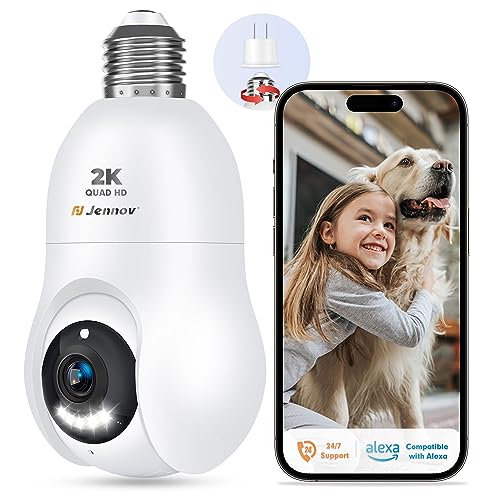 Jennov 2K/3MP Light Bulb Security Camera: 360° Wireless Wi-Fi, Alexa Compatible