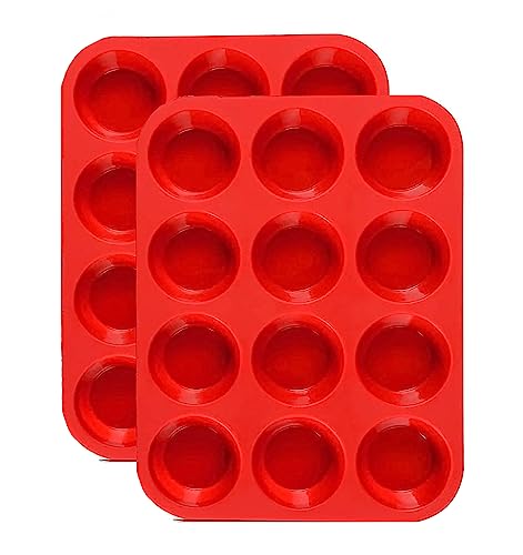 JEWOSTER Silicone Muffin Pan 2 Pack - Nonstick, BPA Free