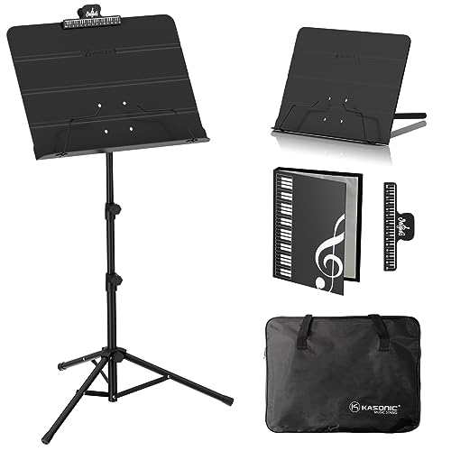 Kasonic Dual-Use Folding Music Stand with Carrying Bag (Black)
