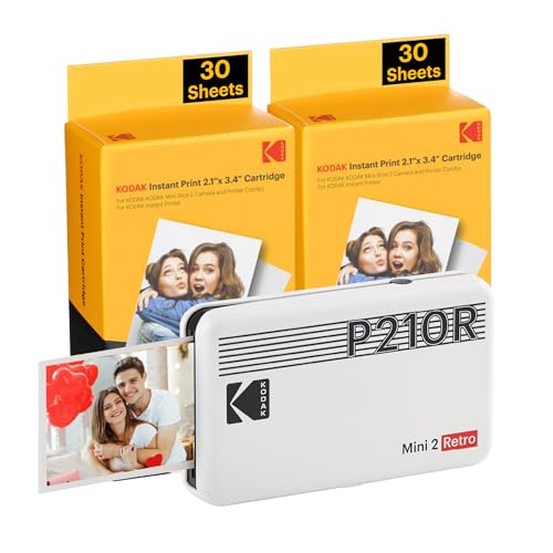 KODAK Mini 2 Retro Portable Photo Printer + 68 Sheets Bundle, White