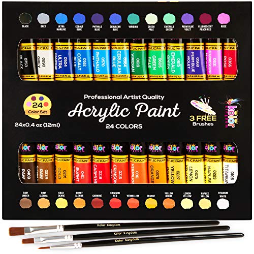 Kolor Kingdom 24-Color Acrylic Paint Set with 3 Brushes