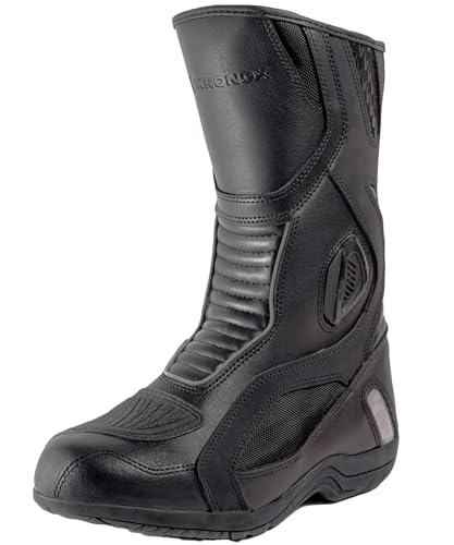 KRONOX Men's Black Armored PU Leather Motorcycle Boots, Size 12