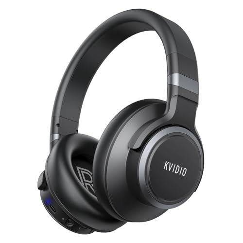KVIDIO Active Noise Cancelling Headphones: 65-Hour Playtime, Hi-Fi Sound (Black)