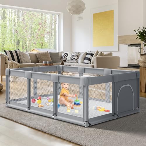 Large Baby Playpen: Sturdy Safety Yard with Breathable Mesh, Anti-Fall, Grey