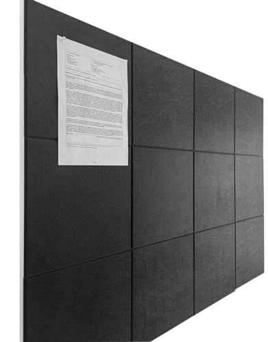 Large Felt Wall Tiles - 12 Pack with Removable Adhesive Tabs, 48 x 36 - Black