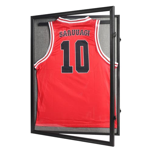 Large Lockable Sports Jersey Display Case with UV Protection and Hanger - Black