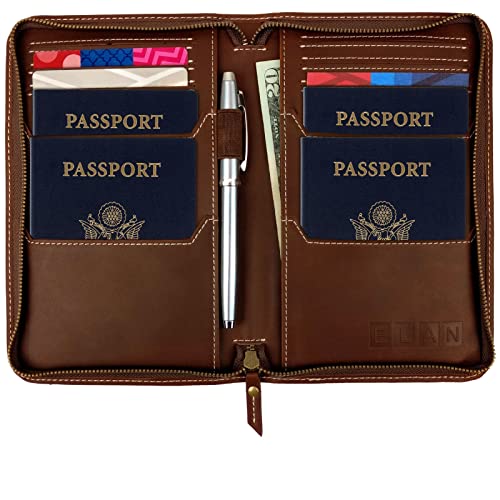 Leather Travel Wallet, Brown, Holds 4 Passports
