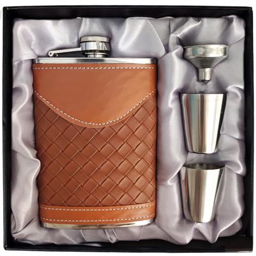 LHD HOME 8oz Leather Flask Gift Set