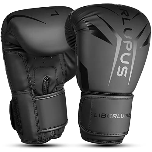 LIBERLUPUS Boxing Training Gloves for Men & Women - Black, 14