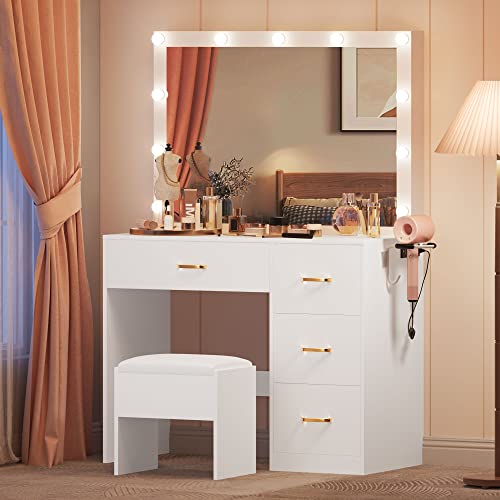 Lighted Makeup Vanity with Stool for Women