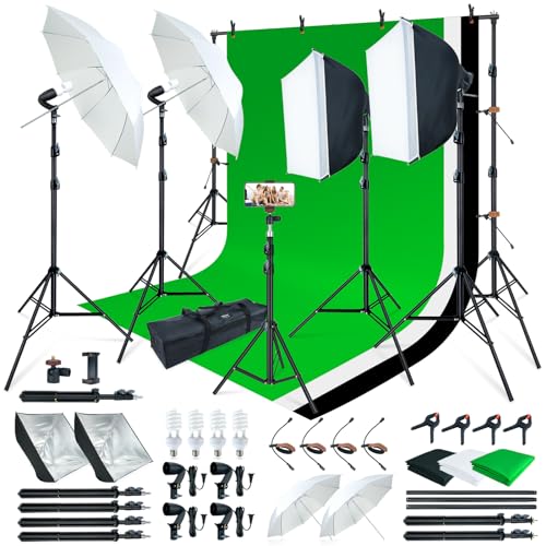 LINCOSTORE Photo Video Light Kit with 3 Backdrops