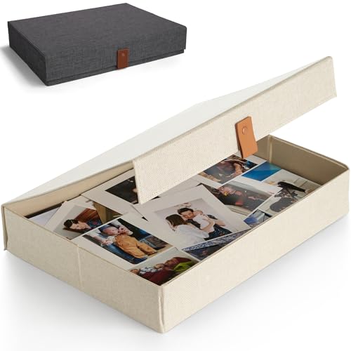 Linen Photo Storage Box - Elegant Organizer for Pictures and Memories