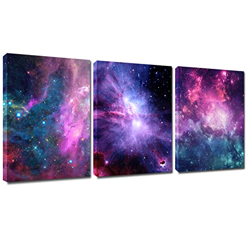 Lingula 3 Piece Galaxy Wall Art - Purple Universe Canvas Prints