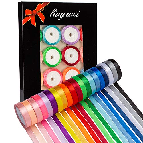 LIUYAXI 20 Colors 100 Yard Satin Ribbon Fabric Ribbon Silk Ribbon
