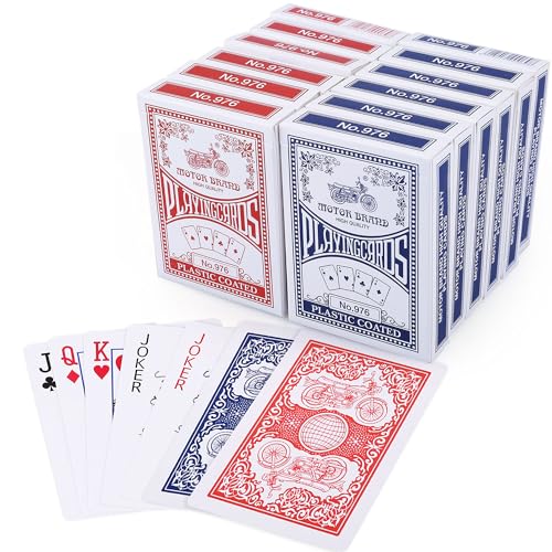 LotFancy 12 Pack Poker Size Playing Cards, Standard Index - 6 Blue, 6 Red