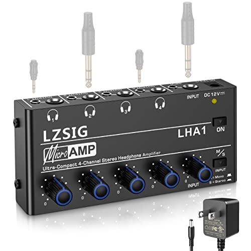 LZSIG 4-Channel Metal Stereo Headphone Amplifier with Power Adapter