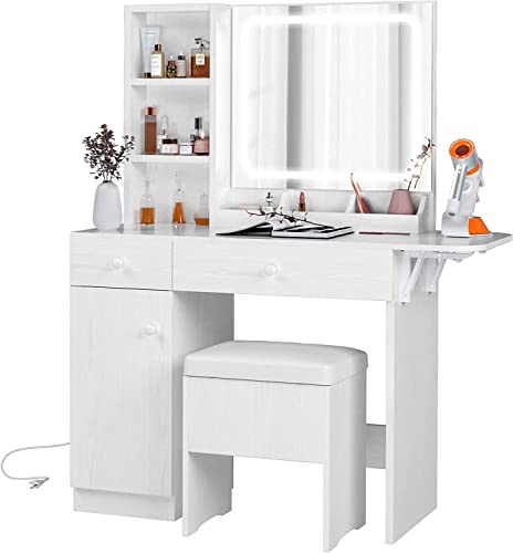 Makeup Table with LED Lighted Mirror, Power Outlet & Storage