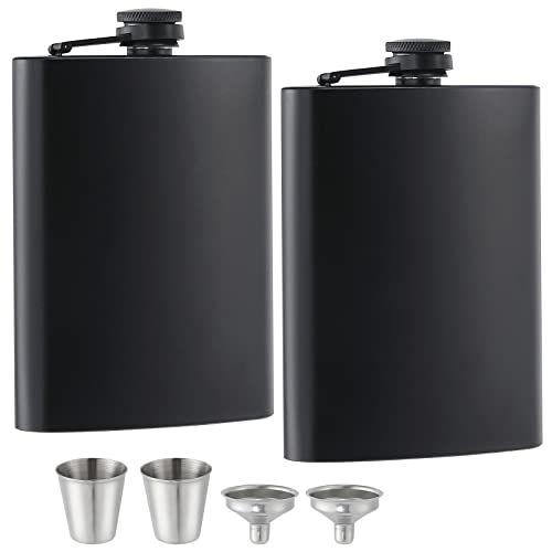 Matte Black 8 Oz Stainless Steel Hip Flask Set