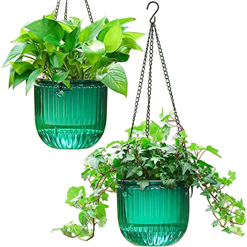 Melphoe 2-Pack Self-Watering Hanging Planters: Indoor/Outdoor 6.5" Flower Pots