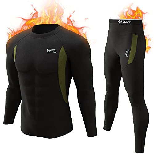 Men's Fleece Lined Thermal Underwear Set for Cold Weather in Black