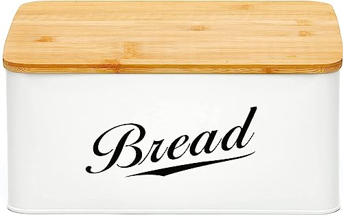 Metal Bread Box with Bamboo Lid