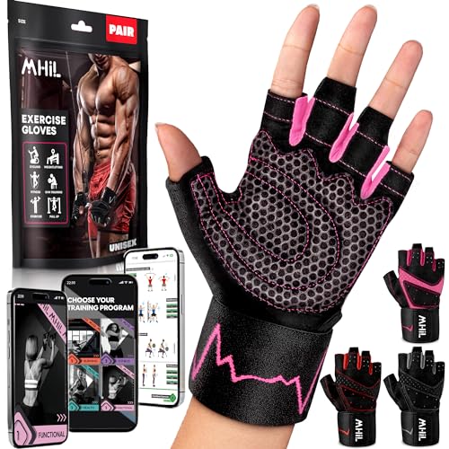 MhIL Workout Gloves with Wrist Wraps - Full Palm Protection