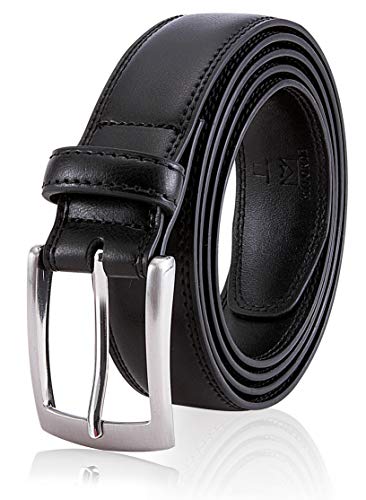 MILORDE Men Black Leather Dress Belt