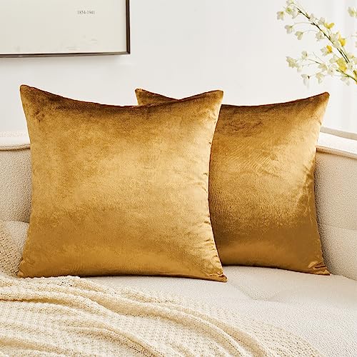 MIULEE Velvet Throw Pillow Covers Set 18x18 Inch Dark Gold