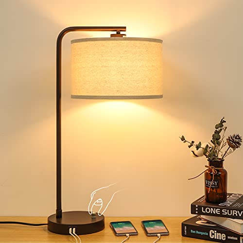 Modern Nightstand Lamp with Dual USB Ports