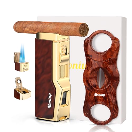 Moniup 4-in-1 Cigar Accessories Set with Quad Jet Flame