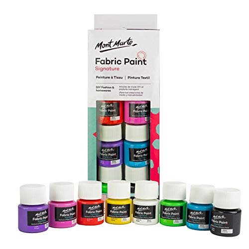 Mont Marte Fabric Paint Set: 8 Vivid Colours for Textile, T-Shirt, Canvas