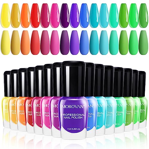 Morovan 15 Bright Color 0.25oz Air Dry Nail Polish Gift Set for Women