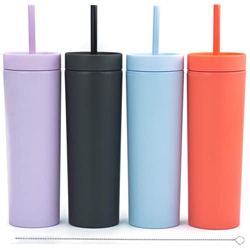 Multicolor Skinny Tumblers with Lids and Straws