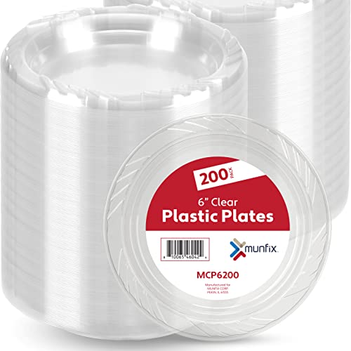 Munfix 6 Inch Clear Plastic Plates - 200 Bulk Pack