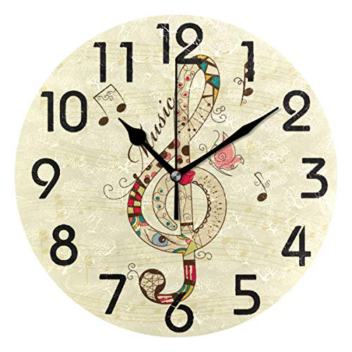 Naanle Musical Note Print Round Wall Clock, 9.5 Inch