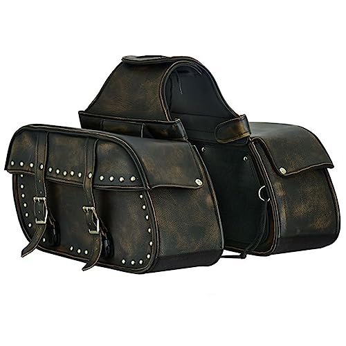 Naked Cowhide Leather Motorcycle Saddlebags in Distressed Brown