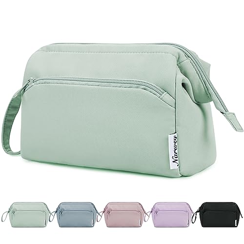Narwey Mint Green Wide-Open Makeup Bag for Travel and Toiletry Organization