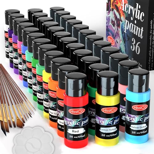 Non Toxic 36 Color Acrylic Paint Set with Brushes and Palette