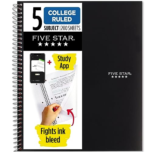 Notebook + Study App, 5 Subject, College Ruled Paper