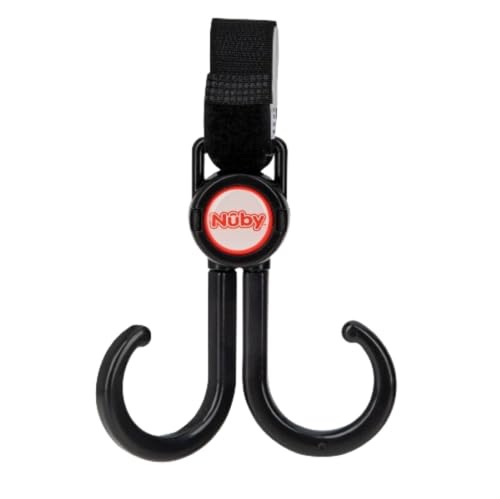 Nuby Double Stroller Hook, Adjustable Hook, Black or Grey