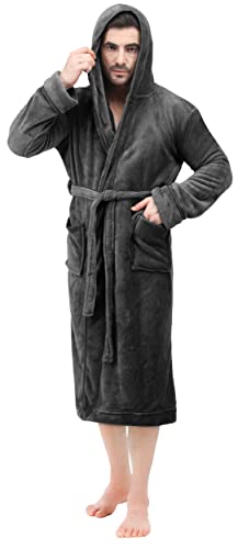 NY Threads Men's Plush Long Fleece Robe, Grey, 2XL-3XL