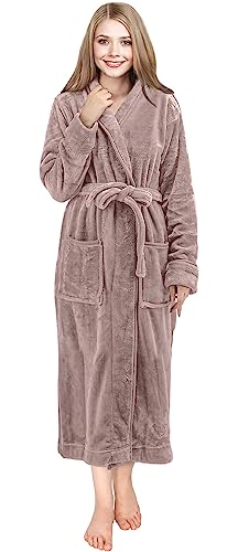 NY Threads Women's Fleece Bath Robe, Taupe, Large