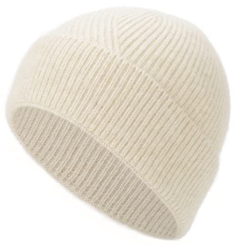 Off White Cashmere Beanie Hat for Winter