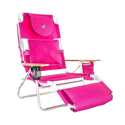 Ostrich 3-in-1 Deluxe Padded Portable Beach Chair Lounger - Pink