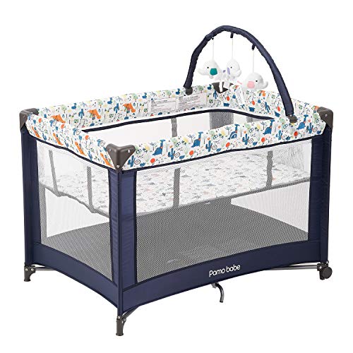 Pamo Babe Portable Playard with Mattress and Toy Bar in Blue