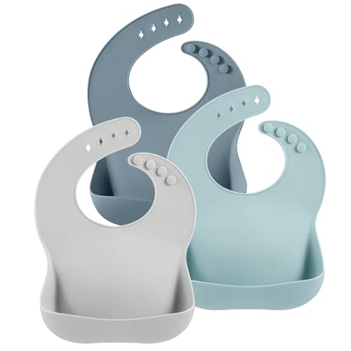 PandaEar 3 Pack Adjustable Silicone Bibs for Babies & Toddlers