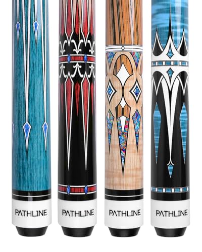 Pathline 4-Piece Pool Cue Set - Large 58" Maple 13mm Tip (Blue/Red/Green)