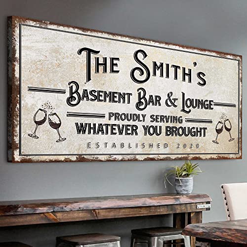 Personalized Rustic Canvas Wall Art for Home Bar Decor, 20x10in