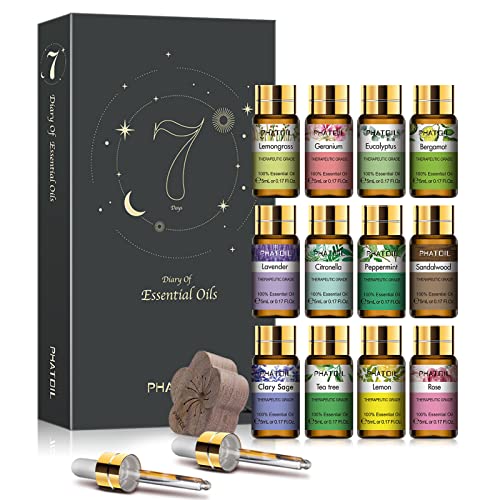 PHATOIL 12PCS Bergamot Essential Oils Set with Diffused Wood and Nice Box