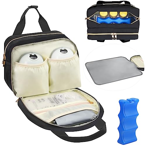 PIIOSER Breastmilk Cooler Bag with Ice Pack for Nursing Moms - Black